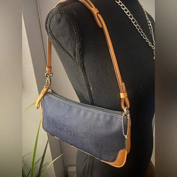 Coach Denim and Tan 3pc. Set Shoulder Bag Plus Matching Wristlet And Coach dusty - Picture 12 of 16